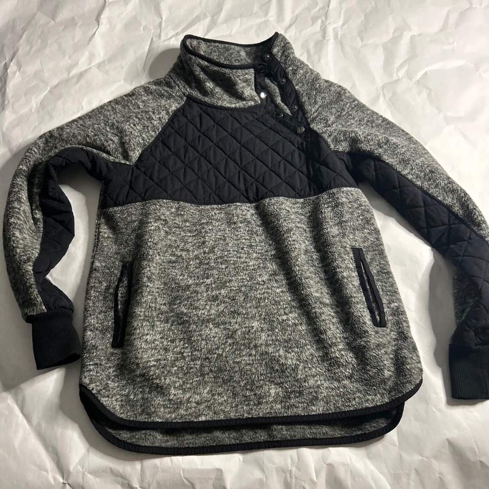 Abercrombie Fitch Womens Pullover Fleece Sweatshirt Quilted Snap Neck Gray S